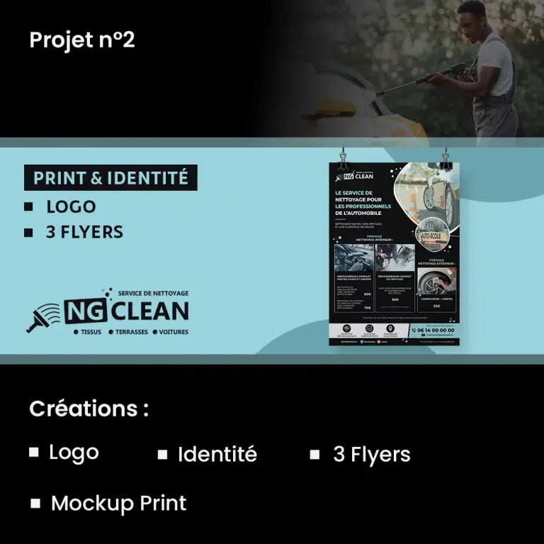 Création de 3 flyers et d'un logo pour le client NG clean par Blean design